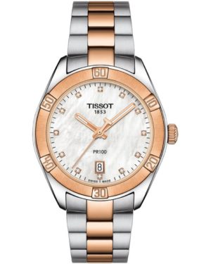 TISSOT T-Classic PR100 Sport Chic Ρολόι Diamonds Ασημί/Ροζ επιχρυσωμένο Ανοξείδωτο Ατσάλι μπρασελέ T1019102211600