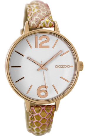 OOZOO Ρολόι Vintage Γυναικείο Ροζ χρυσό Δερμάτινο Λουράκι C9481