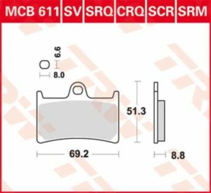 TRW μεταλλικά τακάκια MCB611SRM για YAMAHA XP 530 T-Max ABS 12-19 / YAMAHA XP 500 T-Max ABS 08-11 1 σετ για 1 δαγκάνα