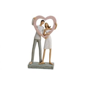Αγαπημένο ζευγάρι που κρατά μια μεγάλη ροζ καρδιά (15Χ27cm, resin)