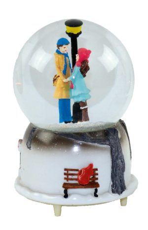 Χιονόμπαλα ζευγάρι, παίζει μουσική και οι φιγούρες περιστρέφονται! Κουρδιστή vintage (glass-resin,ύψος 16cm,διάμετρος γυάλας 10cm)