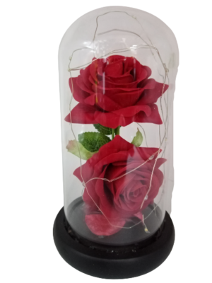 Τριαντάφυλλο σε γυάλα - red rose, με microled που ανάβουν (ξύλινη βάση διάμ.10εκ, ύψος 20εκ,artificial flower, λειτουργεί με 3 μπαταρίες ΑΑΑ,δεν συμπεριλαμβάνονται)