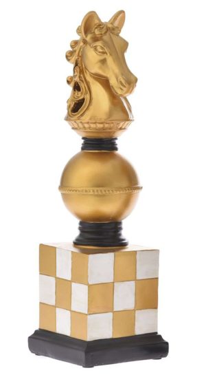 Πιόνι σκακιού άλογο, 12Χ12Χ39εκ, χρυσό/λευκό/μαύρο, resin