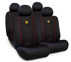 Momo καλύμματα καθισμάτων πλήρες σετ 4τμχ SC021BR. Μαύρο με κόκκινη ρίγα και κίτρινο logo Momo.