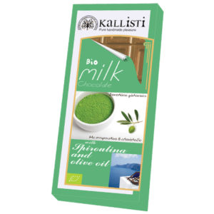 Βιολογική Σοκολάτα Γάλακτος Kallisti ~Σπιρουλίνα Και Ελαιόλαδο 50γρ.