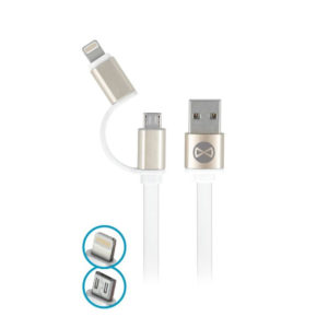 Forever cable 2in1 micro-USB + iPhone 8-PIN metal flat white 1m 1,8A