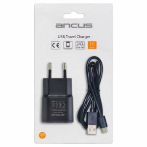 Ancus 1x USB Micro Cable & Wall Adapter 1.A Μαύρο