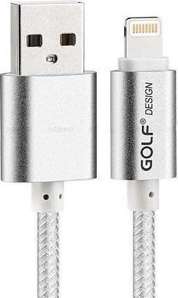 GOLF GF-BDC83S USB A 2.0 LIGHTNING CABLE MALE TO 8pin MALE SILVER 3m CORDED BRAIDED iPHONE 5/5s/5c/6/6plus/7 & iPAD4/5/air/mini GFBDC82S GC-10I-3-SL