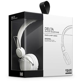COLOR BLOCK HEADSET DELTA ON EAR HEADPHONE & MIC WITH VOLUME CONTROL WHITE