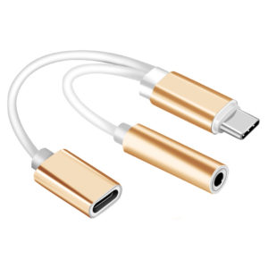 Adapter USB TYPE C Male - Female & Jack 3.5 Female Cable 0.15m Gold-White QR-002
