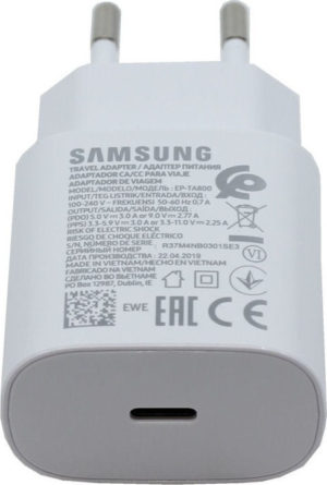 Samsung EP-TA800EWE Original Type c USB 5V-11V 2-3Am Power Supply Charger 25W White Fast Charging Αυθεντικό Τροφοδοτικό Λευκό