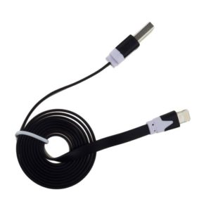USB 2.0 LIGHTNING FLAT CABLE CHARGER/DATA BLACK 1m iPHONE 5/5s/5c/6/6plus & iPAD4/5/air/mini AMA-
