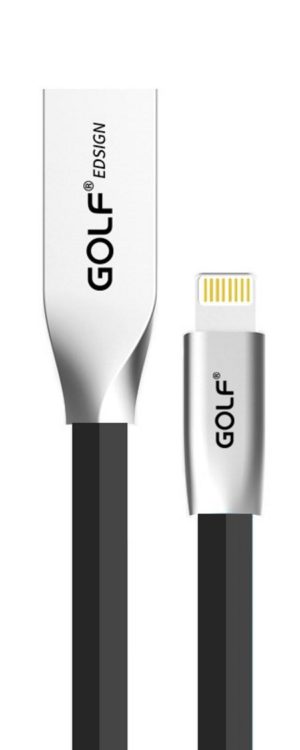 GOLF GF-GC29I-BK USB A 2.0 APPLE LIGHTNING FLAT CABLE CHARGER/DATA BLACK 1m iPHONE 5/5s/5c/6/6plus & iPAD4/5/air/mini FULL SPEED CERTIFIED CABLE IOS