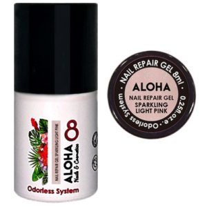 Ημιμόνιμο βερνίκι ALOHA 8ml - Nail Repair Gel / Rubber Base για θεραπεία νυχιών, ενισχυμένη με πρωτεΐνες - Χρώμα: Sparkling Light Pink