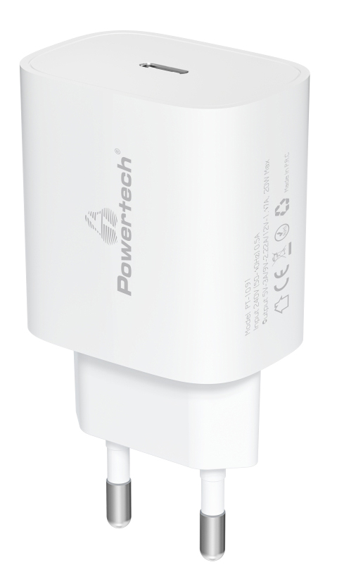 POWERTECH PT-1091 | POWERTECH φορτιστής τοίχου PT-1091, USB-C, PD 20W, λευκός