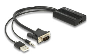 DELOCK 64172 | DELOCK αντάπτορας HDMI σε VGA & 3.5mm/USB 64172, 1080p, 25cm, μαύρος