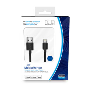 MediaRange Charge and sync cable, USB 2.0 to Apple Lightning® plug, 50cm, black (MRCS179)