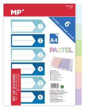 MP PC119CP | MP χρωματιστά διαχωριστικά φύλλα A4 PC119CP, πλαστικά, 6τμχ