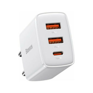 Baseus No Cable Charger with 2 USB-A Ports and USB-C Port 30W Power Delivery White (Compact 2U+C) (CCXJ-E02) (BASCCXJE02)