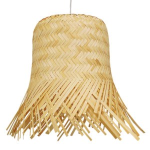 GloboStar® HAWAII 01201 Vintage Κρεμαστό Φωτιστικό Οροφής Μονόφωτο Μπέζ Ξύλινο Ψάθινο Bamboo Φ28 x Y25cm