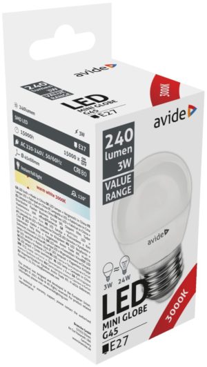 Avide Value LED Mini Globe E27 3W WW 3000K