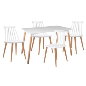 LAVIDA-ART Τραπεζαρία: Τραπέζι 120x80 Οξιά/MDF 4 Καρέκλες Μέταλλο Βαφή Φυσικό PP Άσπρο
