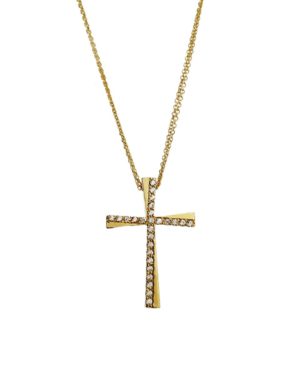 Χρυσός Γυναικείος Σταυρός με Διπλή Αλυσίδα Κ14 (064178)