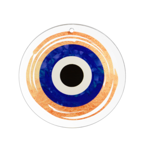 Μάτι μπλε με πορτοκαλί, diy διάφανο plexiglass στρογγυλό σχήμα 7εκ, 2τμχ.