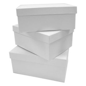 Χάρτινο κουτί παραλληλόγραμμο, με καπάκι, σε άσπρο χρώμα. Σετ 3 τμχ.