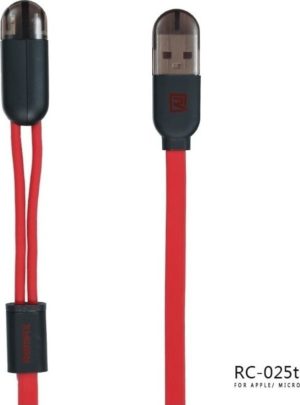Remax Flat USB to Lightning / micro USB Cable Κόκκινο 1m (Binary)