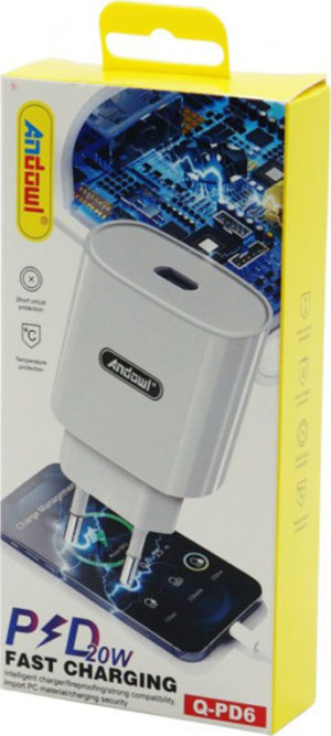 Andowl Φορτιστής Χωρίς Καλώδιο με Θύρα USB-C 20W Λευκός (Q-PD6)