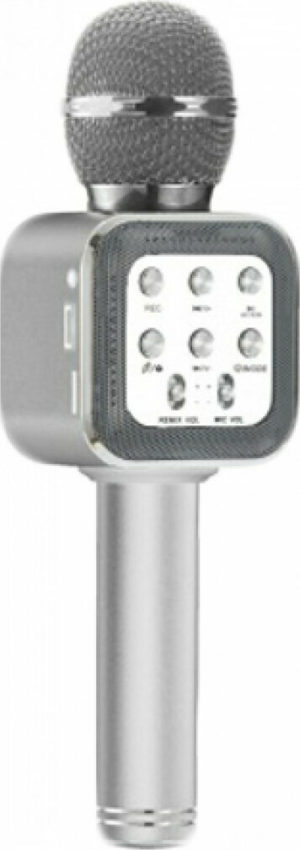 Ασύρματο Bluetooth Mικρόφωνο KARAOKE & Hi-Fi Hχείο WSTER WS-1818 Ασημί