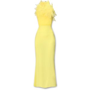 Μακρύ φόρεμα με φτερά Rinascimento - Κίτρινο, L