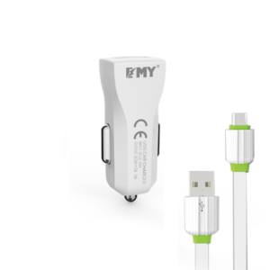 Car socket charger, EMY MY-110, 5V 1A, Universal , 1xUSB, with Micro USB cable, White - 14436