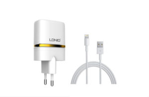 Network charger, LDNIO DL-AC52, 5V 2.4A, Universal , 2xUSB, With cable for iPhone 5/6/7SE, White - 14373
