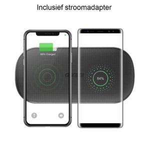 Wireless charger for 2 smartphones - 5 Coils - 20W - Incl. AC adapter