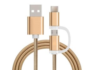 2 in 1 Charging Cable (USB Micro & Type-C) - 1,0 Meter (Gold-Nylon)