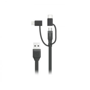 MUVIT DATA CABLE 3 in 1 FLAT MICRO USB + TYPE C + LIGHTNING MFI 2.4A black