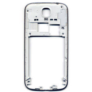 Μεσαιο Πισω Πλαισιο Για Samsung i9500 - i9505 Galaxy S4 Ασπρο Με Τζαμακι Φλας-Πλαστικα Κουμπακια Πλαινα Ασημι Περιμετρικο OR