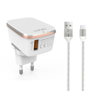Network charger LDNIO A1204Q, Quick Charge 3.0, 1xUSB, Micro USB Cable, White - 14743
