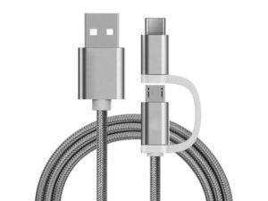 2 in 1 Charging Cable (USB Micro & Type-C) - 1,0 Meter (Silver-Nylon)