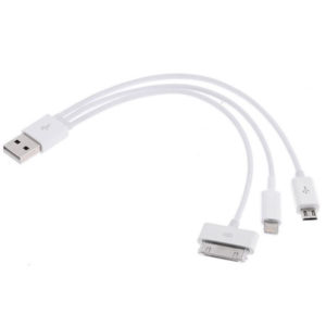 Καλωδιο Vcom Φορτισης USB Με 3 Βυσματα (iPhone 3G-4-5-iPad) 30 Pins-8 pins-Micro usb
