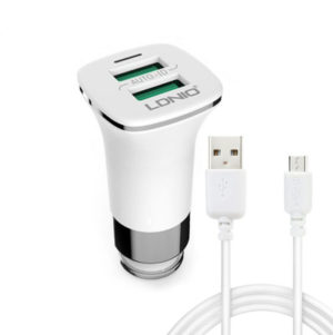 Car socket charger, LDNIO C301, 5V/3.6A, Universal , 2xUSB, With Micro USB cable, White - 14374