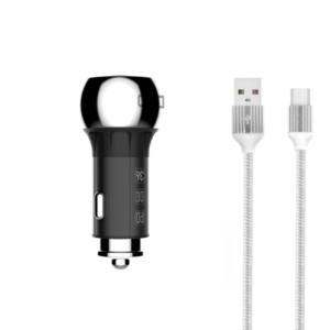 Car socket charger LDNIO C1, 1xUSB QC3.0, 1xType-C PD, With Micro USB cable, Gray - 40076