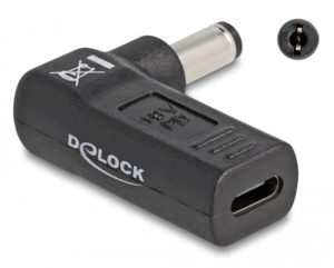 DELOCK αντάπτορας τροφοδοσίας 60010, USB-C σε 5.5x2.1mm, 90°, μαύρος