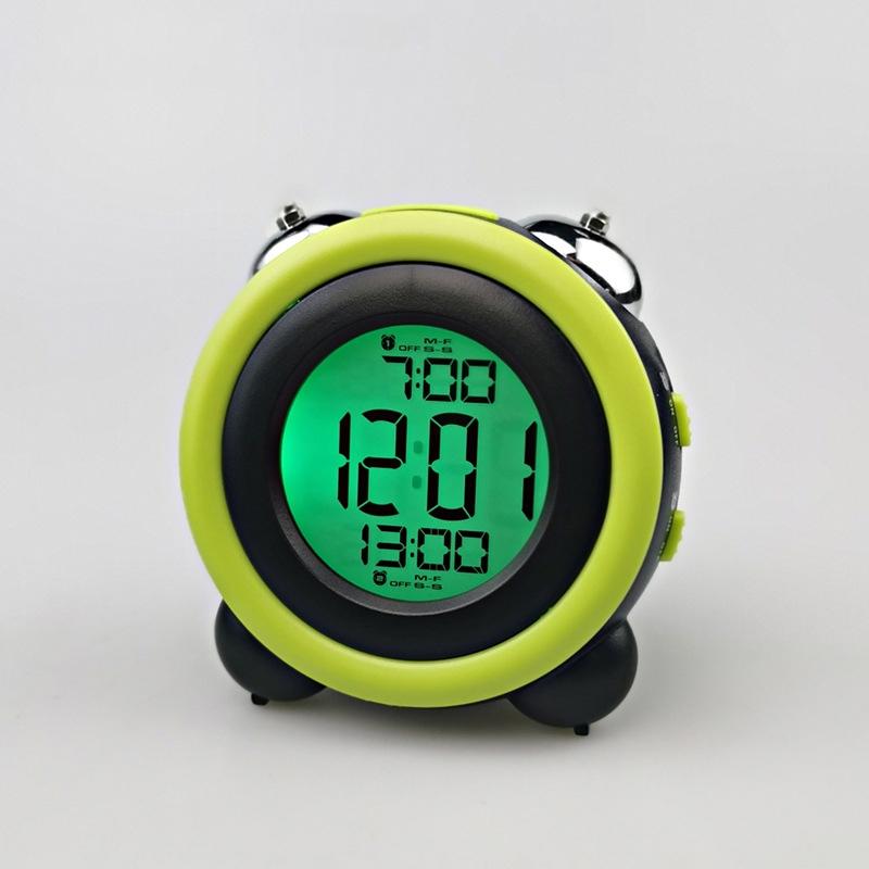 0705 Big Volume Simple Three-Dimensional LED Alarm Clock Mute Luminous Electronic Clock(Black Shell Green) (OEM)