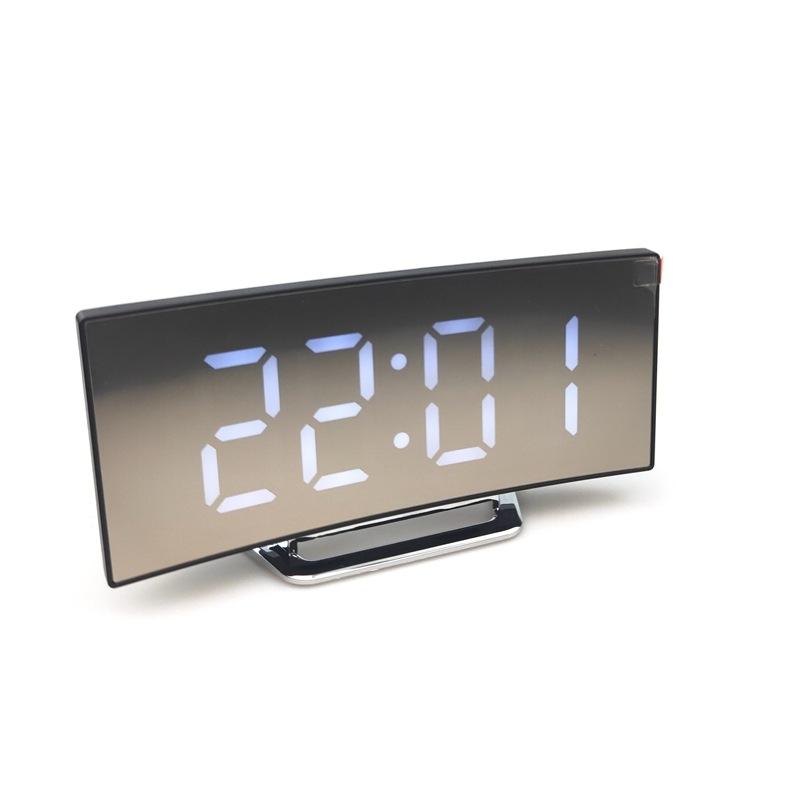 6507 Curved Big Screen Electronic Clock LED Mirror Mute Alarm Clock(White) (OEM)