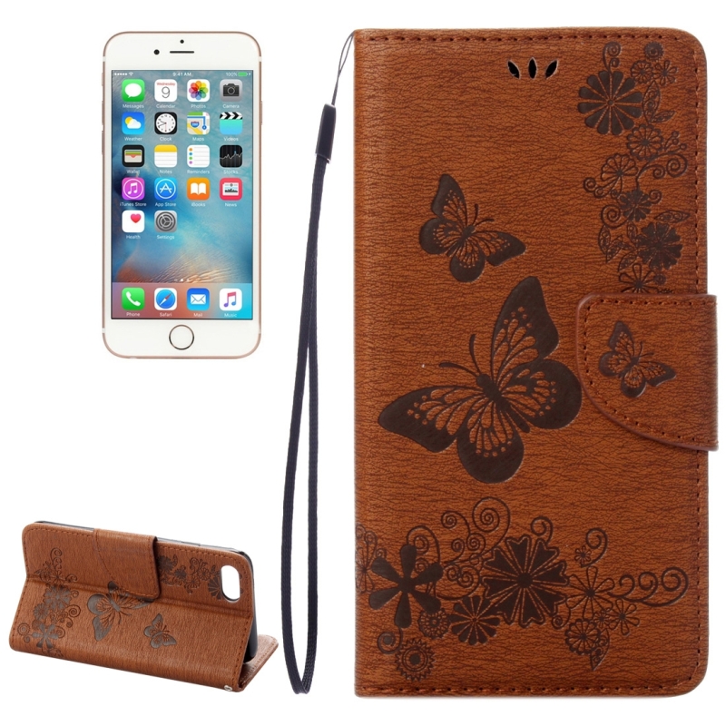 For iPhone 8 & 7 Pressed Flowers Butterfly Pattern Horizontal Flip Leather Case with Holder & Card Slots & Wallet(Brown) (OEM)