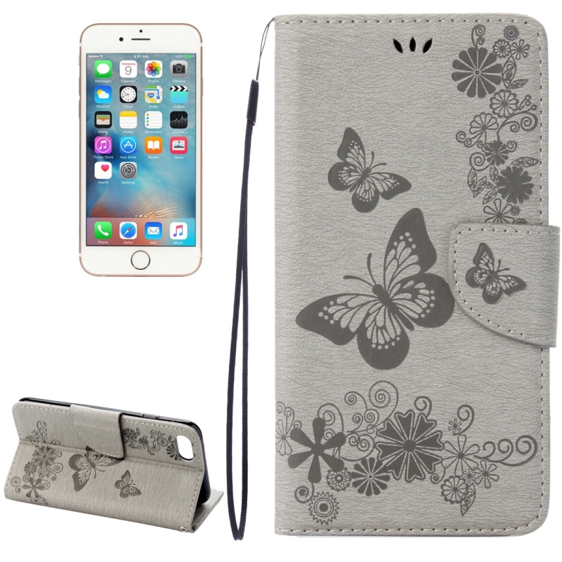 For iPhone 8 & 7 Pressed Flowers Butterfly Pattern Horizontal Flip Leather Case with Holder & Card Slots & Wallet(Grey) (OEM)