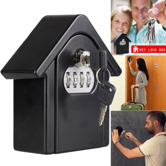 Hut Shape Password Lock Storage Box Security Box Wall Cabinet Safety Box, with 1 Key(Black) (OEM)